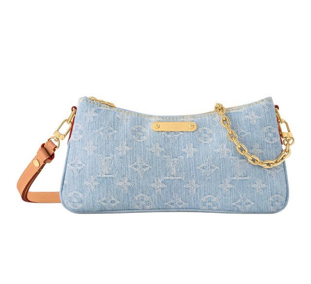 Louis Vuitton Monogram Denim Baguette Shoulder Bag with Gold-Tone Chain