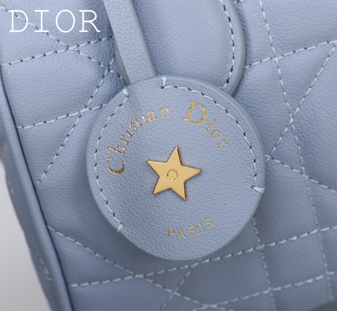 Dior Caro Small Bowling Bag - Light Blue Macrocannage Leather