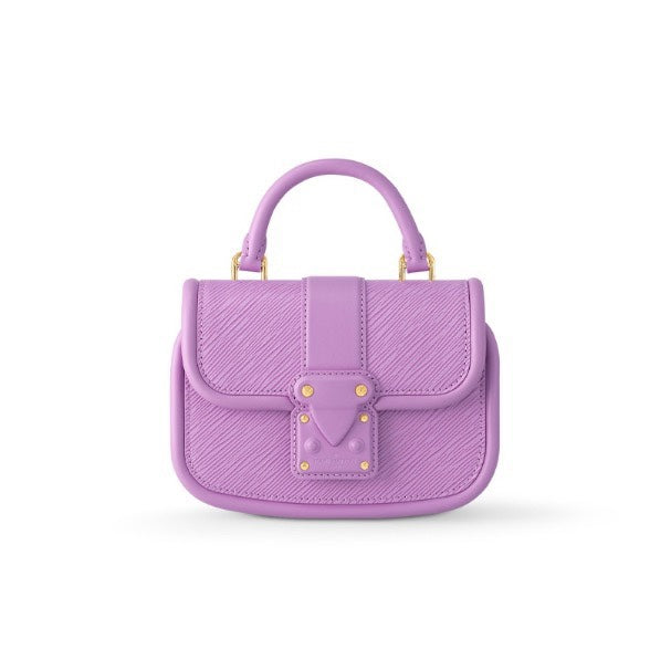 Mini Purple Textured Leather Handbag with Gold-Tone Hardware and Top Handle