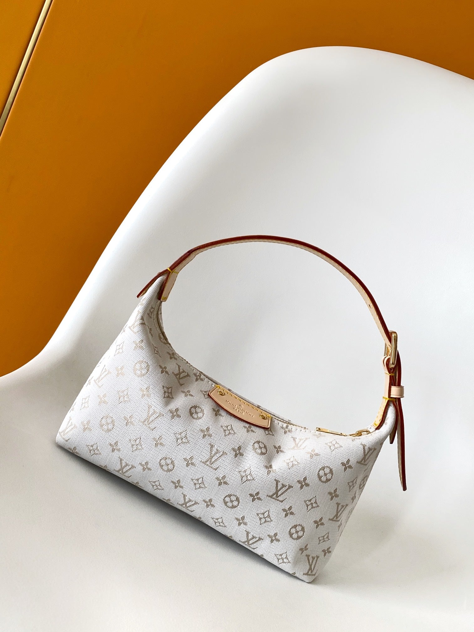 Louis Vuitton Elegant Cream Monogram Canvas Crescent Hobo Shoulder Bag
