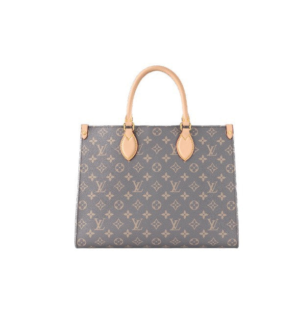 Louis Vuitton Classic Grey Monogram Canvas Tote Handbag with Leather Handles