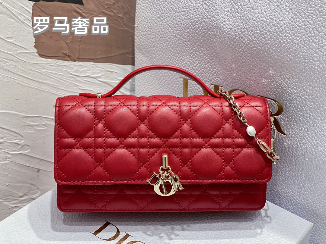 Christian Dior Lady Dior Pouch Black Cannage Lambskin Gold-Tone Hardware
