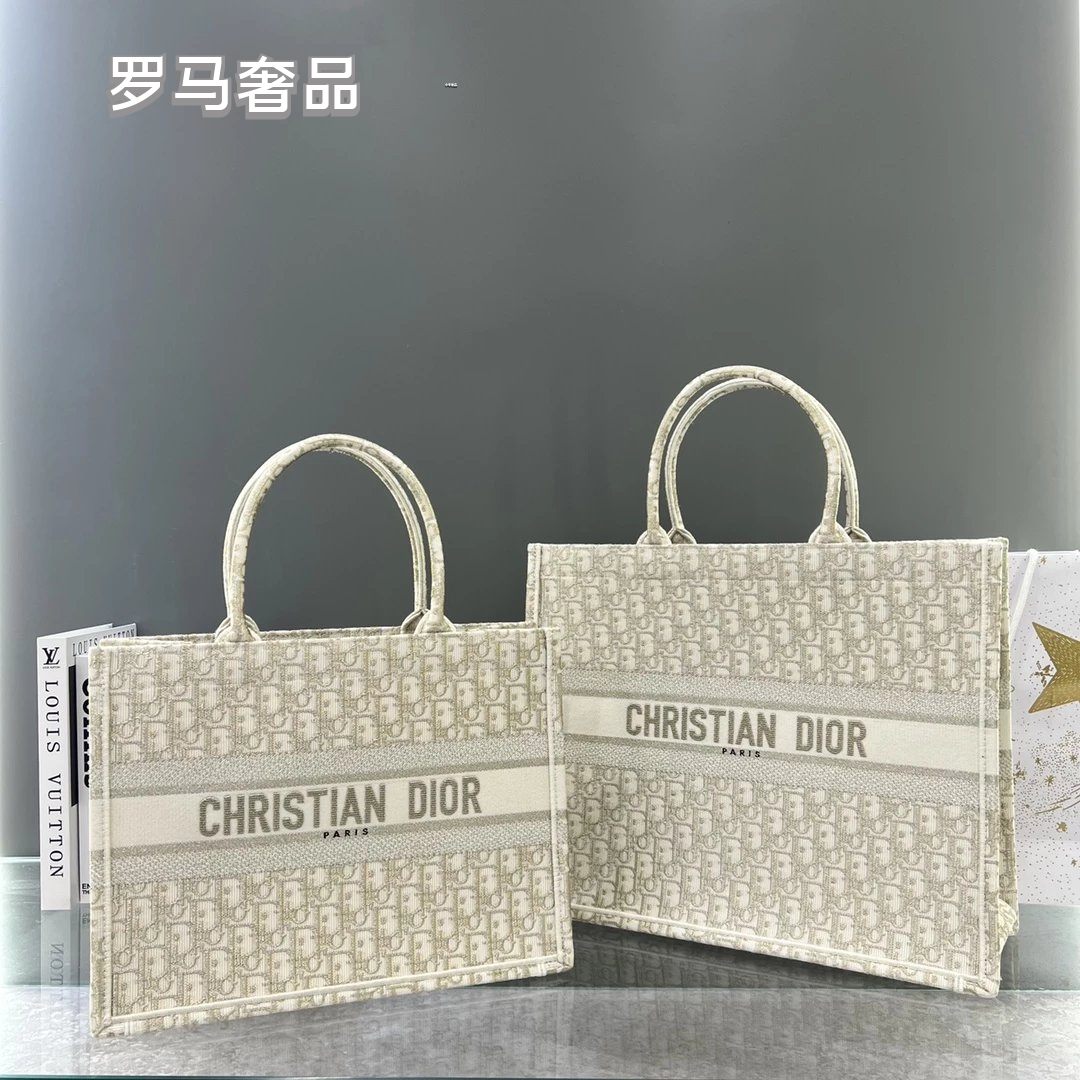 Christian Dior Book Tote Bag - Cream Oblique Embroidery Canvas Luxury Handbag