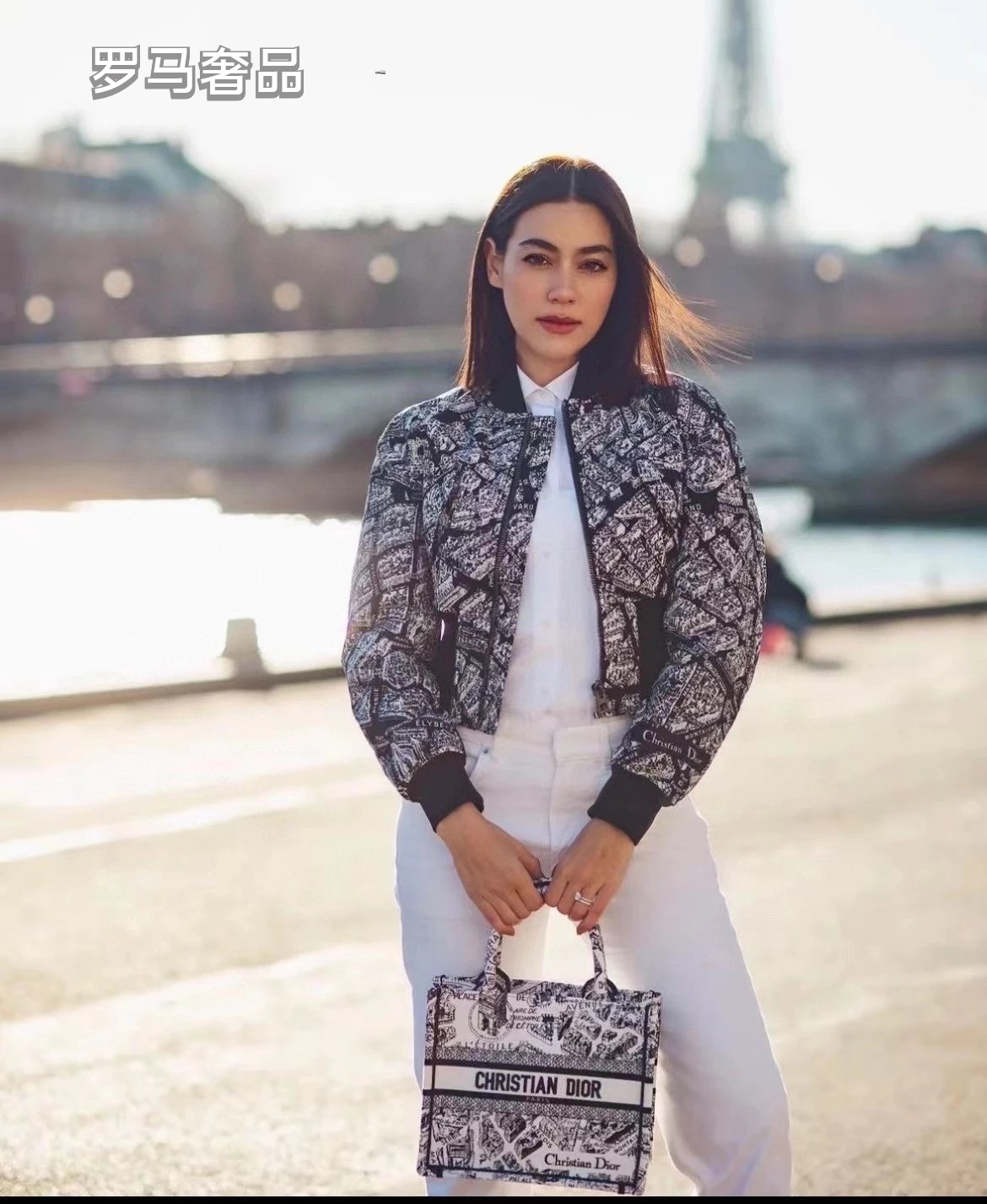 Christian Dior Plan de Paris Book Tote Bag - Black and White Embroidered Canvas