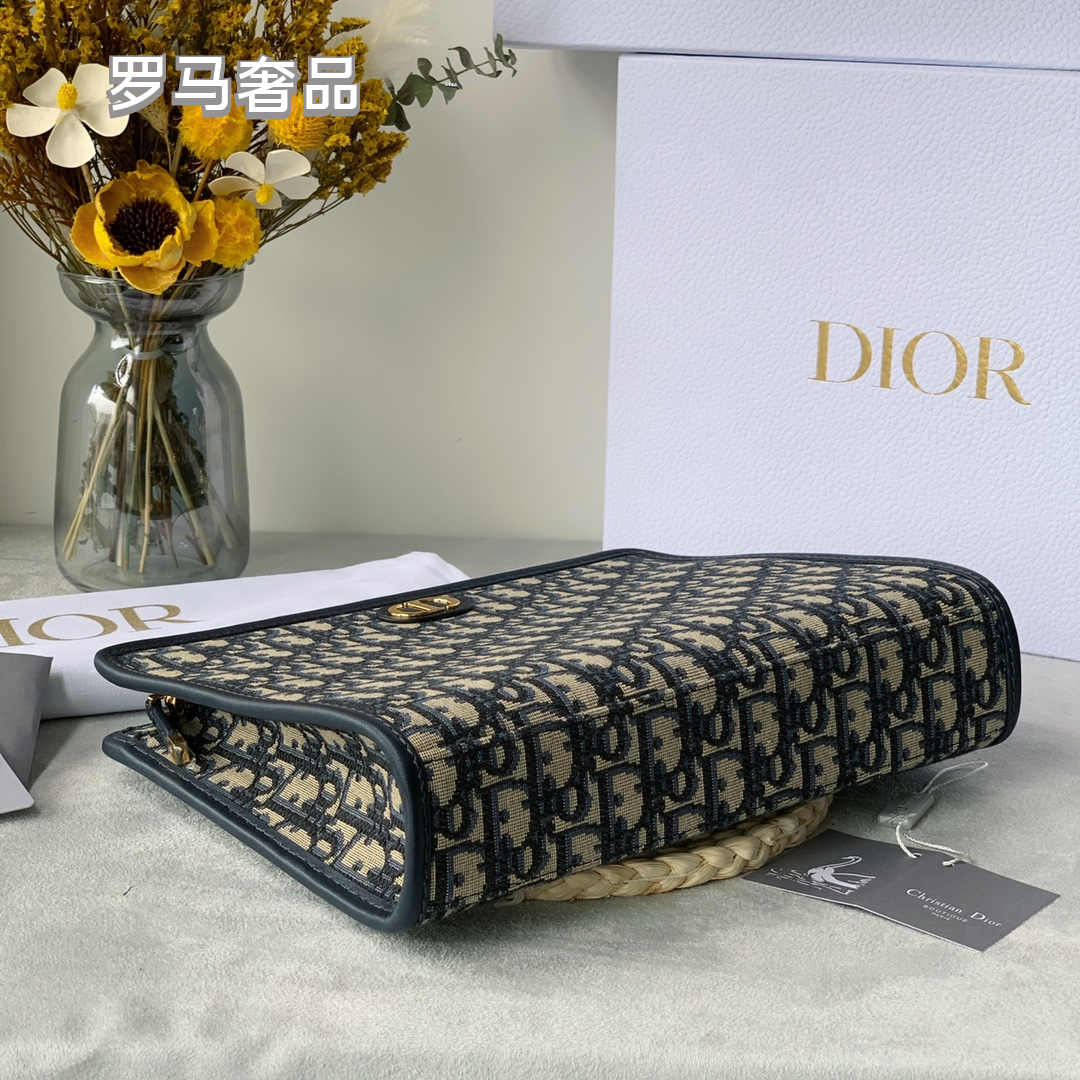 Dior Vintage Jacquard Monogram Canvas Clutch Bag with Gold Hardware