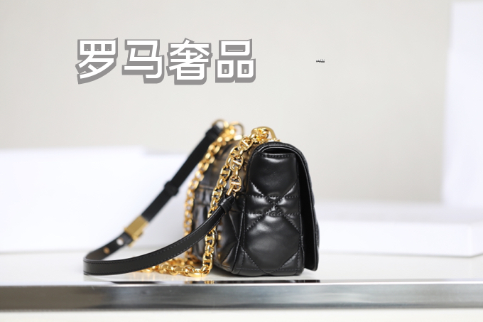 Dior Elegant Black Quilted Leather Shoulder Bag with Gold Buckle
