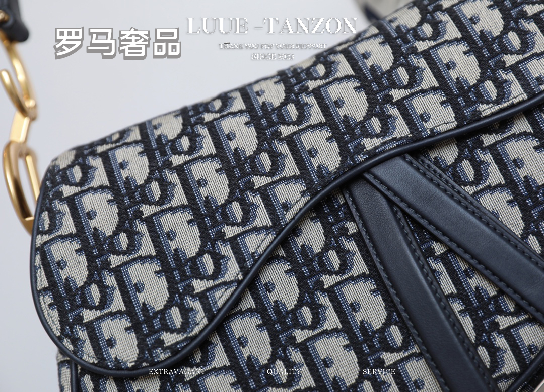 Dior Vintage Navy Monogram Canvas Saddle Shoulder Bag for Women