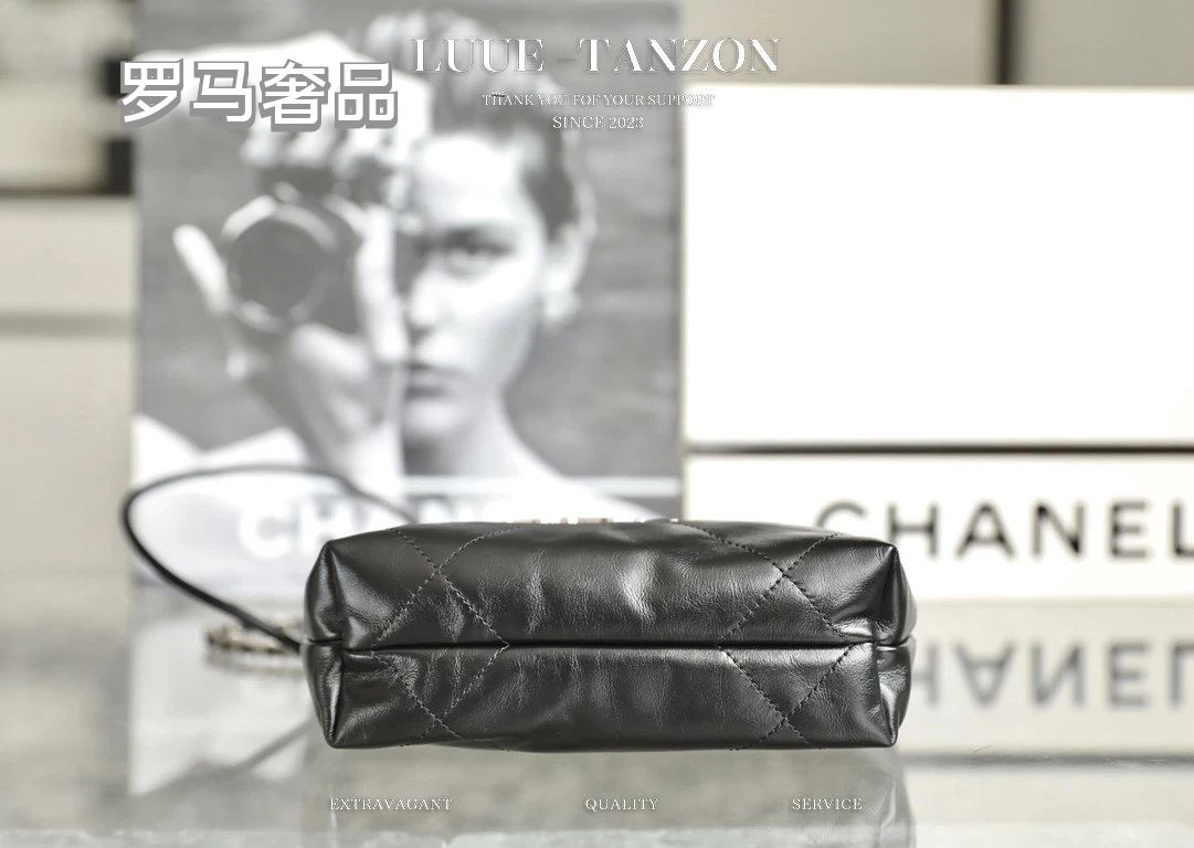 Chanel 22 Small Handbag - Black Shiny Calfskin with Gold-Tone Metal