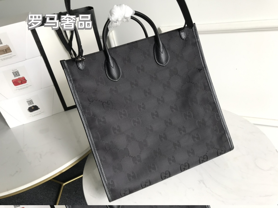 Gucci Black Monogram Pattern Square Tote Bag with Shoulder Strap