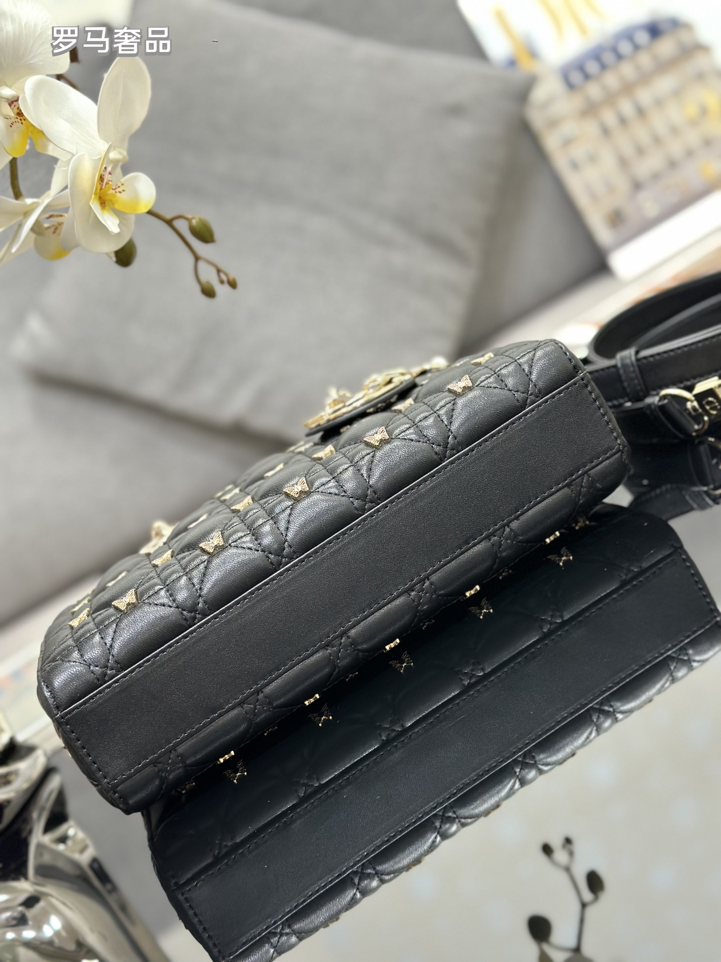 Christian Dior Lady D-Joy Bag Black Quilted Lambskin with Butterfly Charm